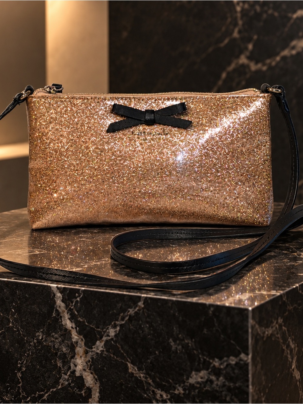 Kate Spade Mavis Street Amy Rose Gold Glitter Bow Crossbody
